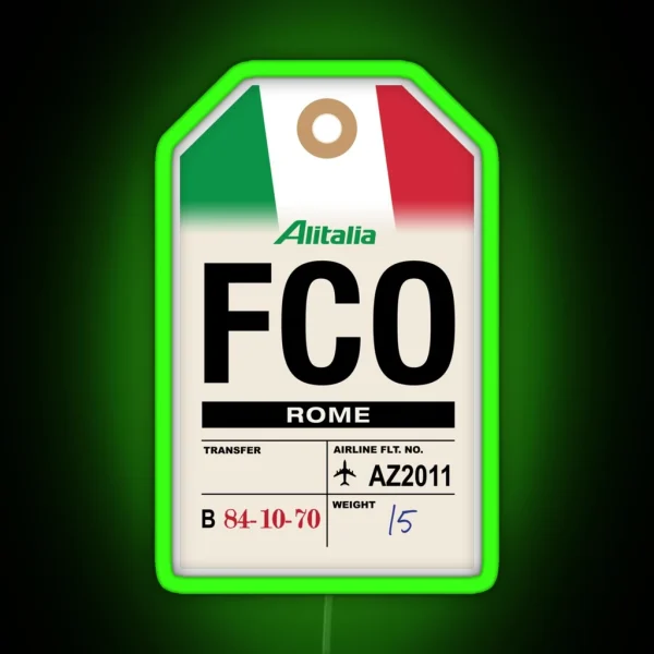 Rome FCO Italy Airline Luggage Tag RGB Neon Sign