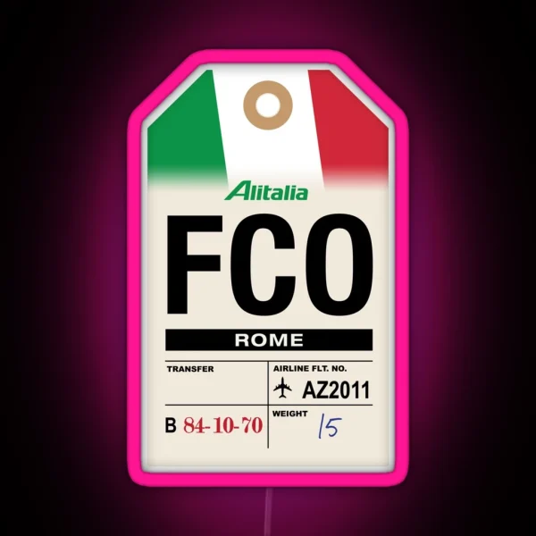 Rome FCO Italy Airline Luggage Tag RGB Neon Sign