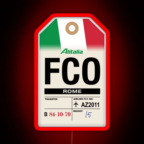 Rome FCO Italy Airline Luggage Tag RGB Neon Sign