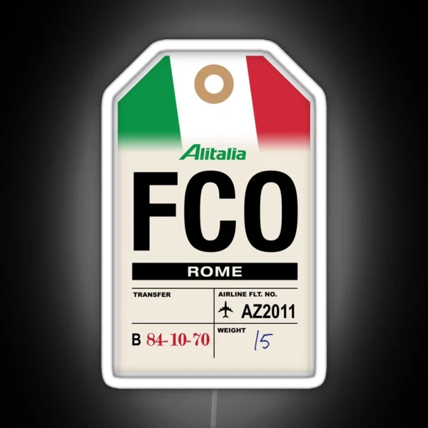 Rome FCO Italy Airline Luggage Tag RGB Neon Sign