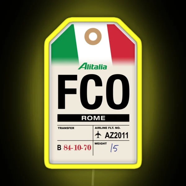 Rome FCO Italy Airline Luggage Tag RGB Neon Sign