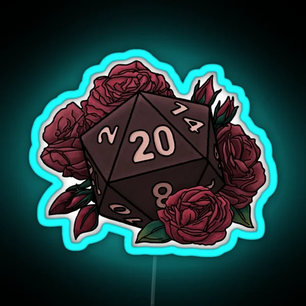 Rose D20 Red Variant Tabletop Gaming Dice RGB Neon Sign