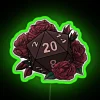 d20 red variant tabletop gaming dice with rgb neon sign - green