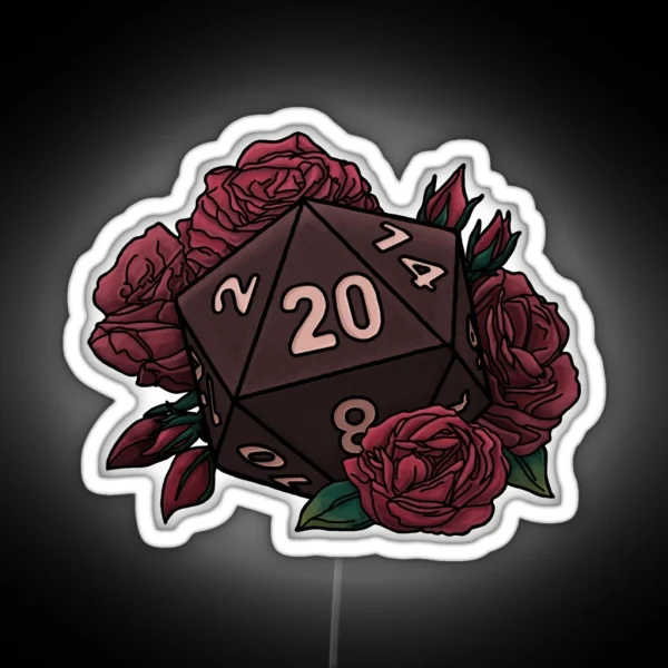 Rose D20 Red Variant Tabletop Gaming Dice RGB Neon Sign