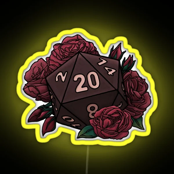 Rose D20 Red Variant Tabletop Gaming Dice RGB Neon Sign