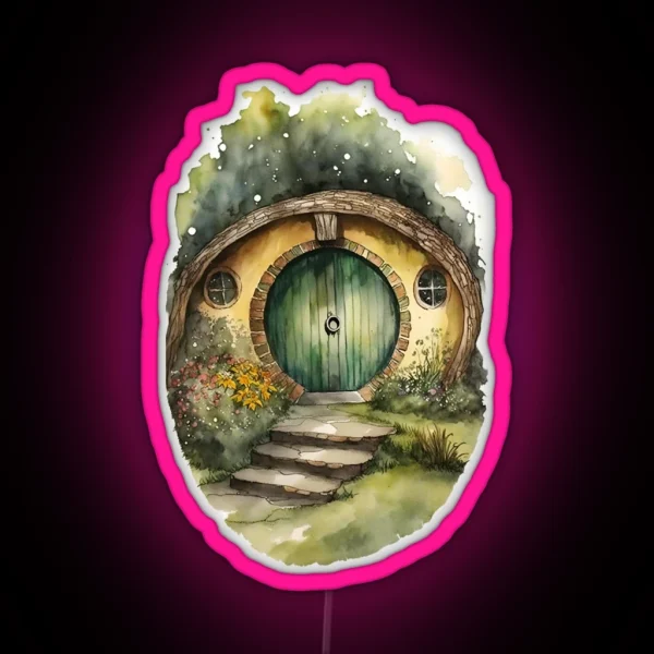 Round Doors In Watercolor And Ink Black Watercolor Art RGB Neon Sign