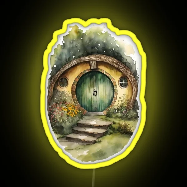 Round Doors In Watercolor And Ink Black Watercolor Art RGB Neon Sign