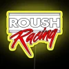 roush racing neon sign logo with vibrant rgb colors and yellow highlights