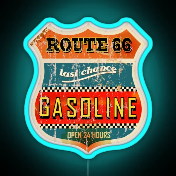 Route 66 Last Change Gasoline RGB Neon Sign