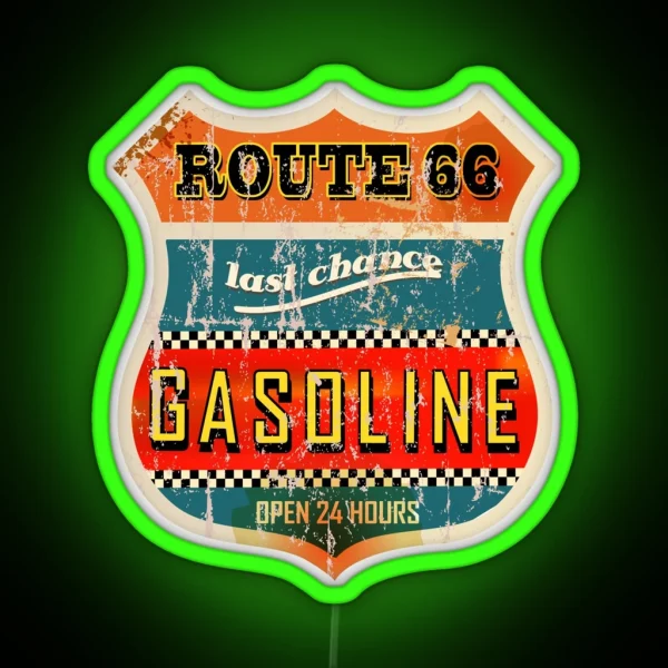 Route 66 Last Change Gasoline RGB Neon Sign