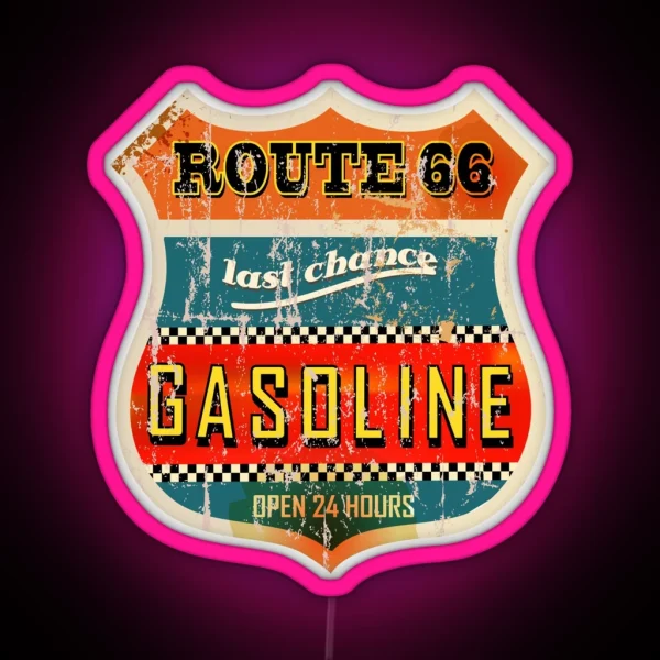 Route 66 Last Change Gasoline RGB Neon Sign