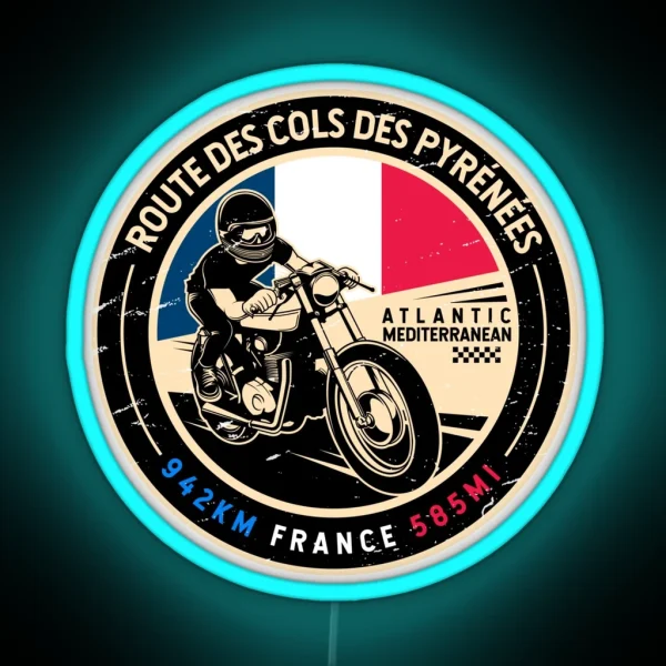 Route Des Cols Pyrenees Motorcycle RGB Neon Sign