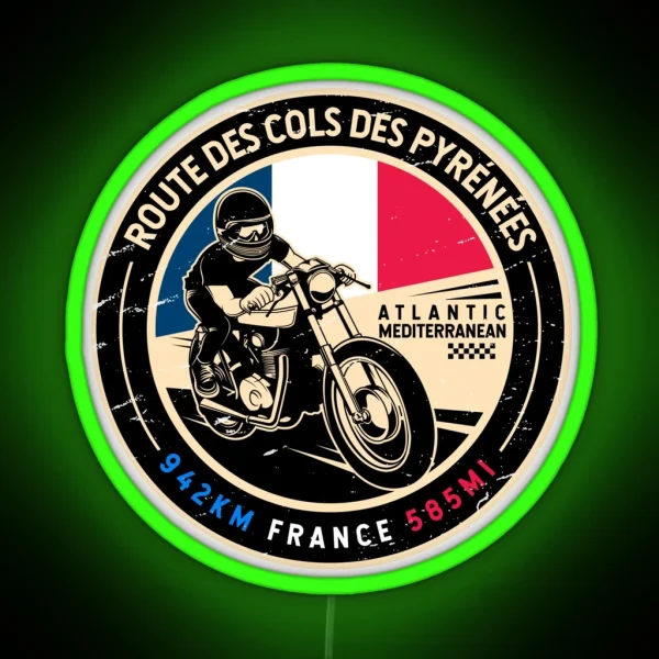 Route Des Cols Pyrenees Motorcycle RGB Neon Sign