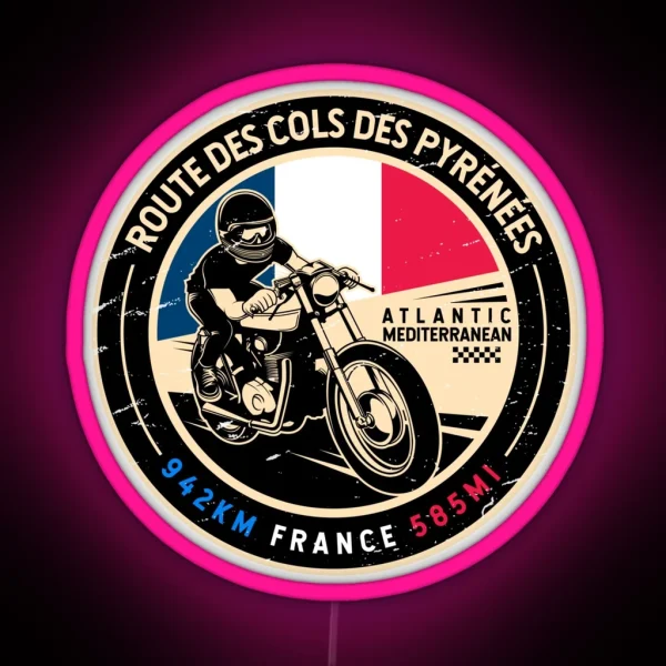 Route Des Cols Pyrenees Motorcycle RGB Neon Sign