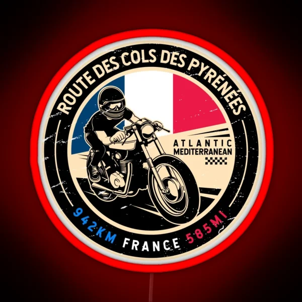 Route Des Cols Pyrenees Motorcycle RGB Neon Sign