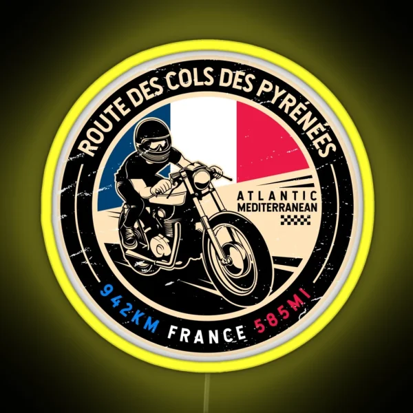 Route Des Cols Pyrenees Motorcycle RGB Neon Sign