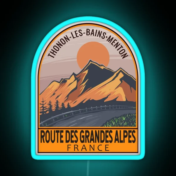 Route Des Grandes Alpes France Retro Travel Emblem RGB Neon Sign