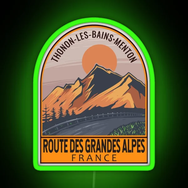 Route Des Grandes Alpes France Retro Travel Emblem RGB Neon Sign