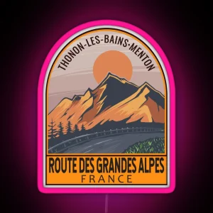 Route Des Grandes Alpes France Retro Travel Emblem RGB Neon Sign