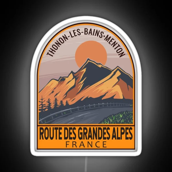 Route Des Grandes Alpes France Retro Travel Emblem RGB Neon Sign