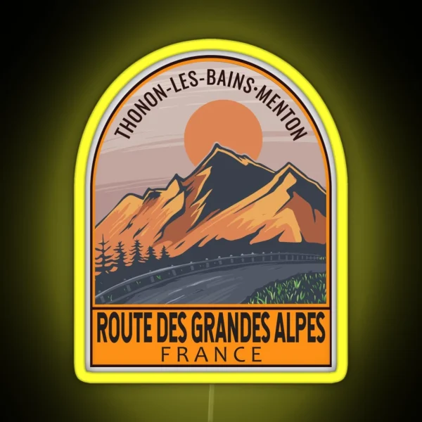 Route Des Grandes Alpes France Retro Travel Emblem RGB Neon Sign