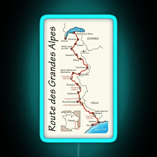 Route Des Grandes Alpes Map RGB Neon Sign