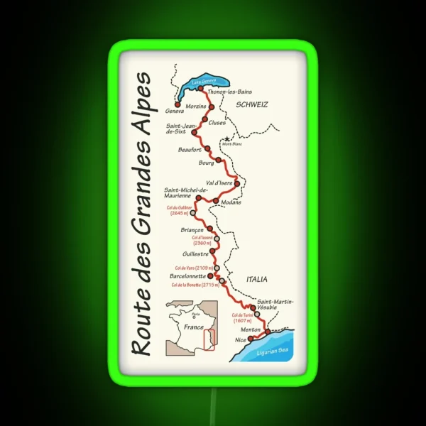 Route Des Grandes Alpes Map RGB Neon Sign