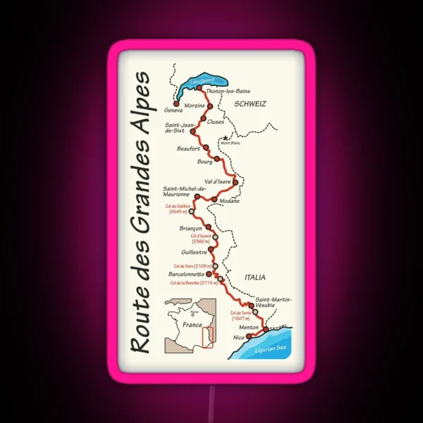 Route Des Grandes Alpes Map RGB Neon Sign