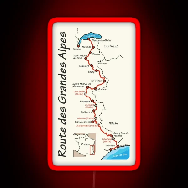 Route Des Grandes Alpes Map RGB Neon Sign