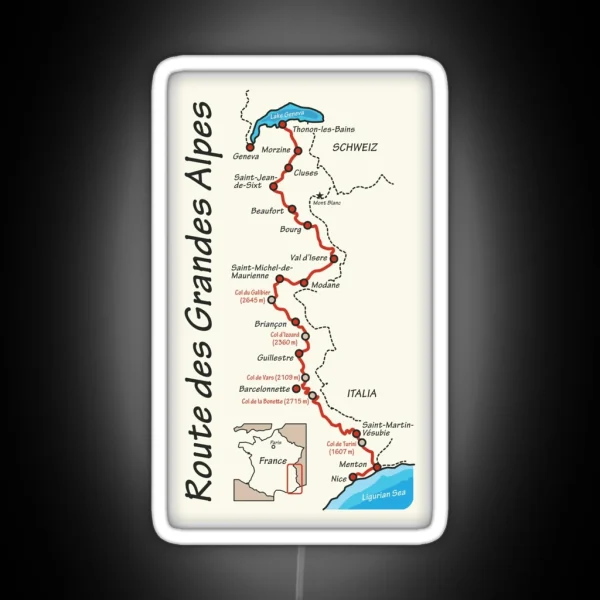 Route Des Grandes Alpes Map RGB Neon Sign