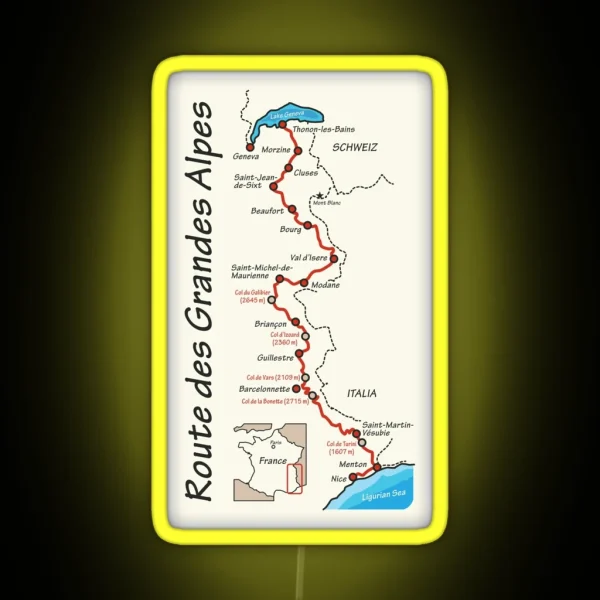 Route Des Grandes Alpes Map RGB Neon Sign