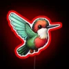 A kawaii-inspired ruby-throated hummingbird neon LED RGB sign in red.