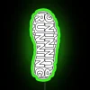 RGB neon sign displaying a vibrant running shoe print - eye-catching design in green tones.