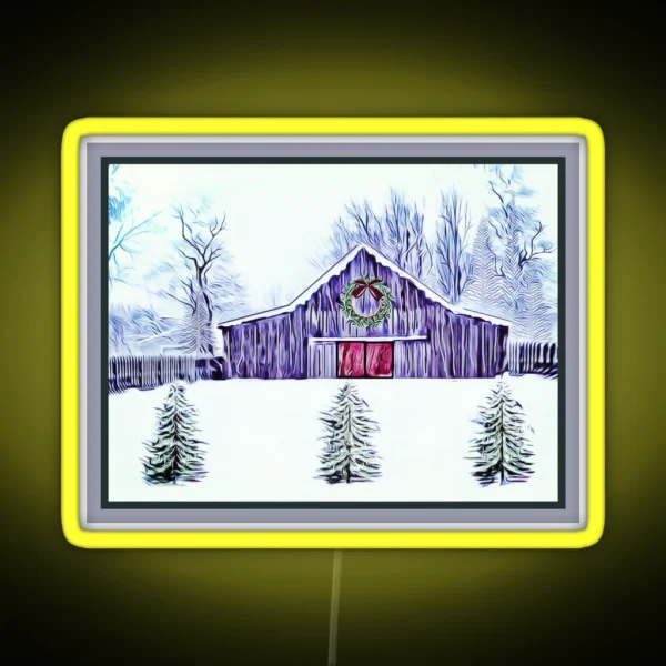 Rustic Barn In Snow RGB Neon Sign