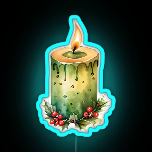 Rustic Christmas Candle Green RGB Neon Sign