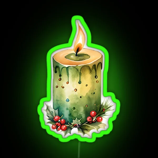 Rustic Christmas Candle Green RGB Neon Sign