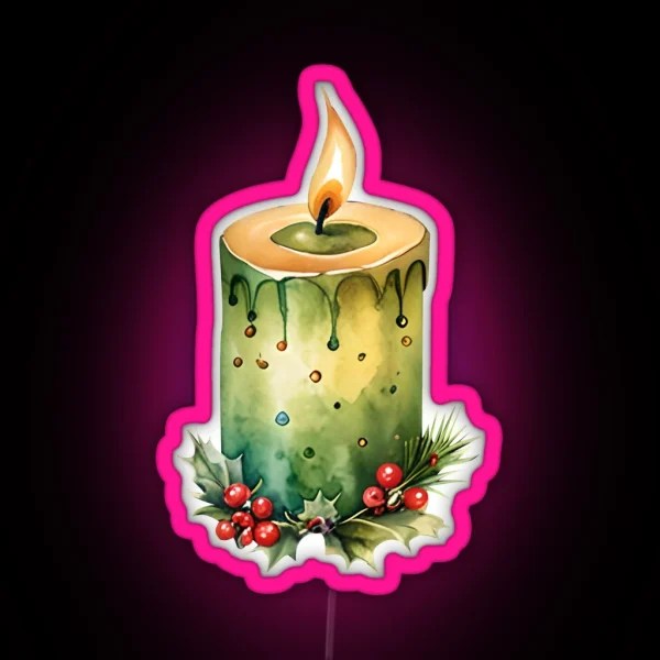 Rustic Christmas Candle Green RGB Neon Sign