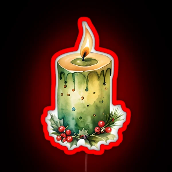 Rustic Christmas Candle Green RGB Neon Sign