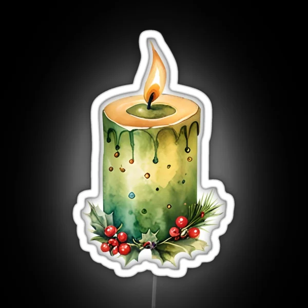 Rustic Christmas Candle Green RGB Neon Sign
