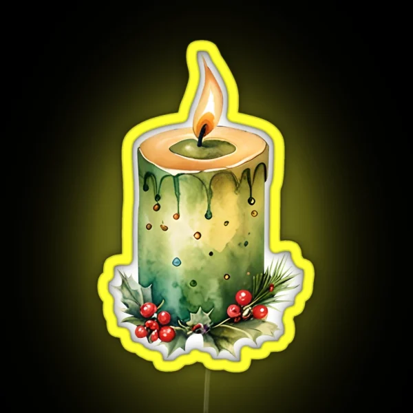 Rustic Christmas Candle Green RGB Neon Sign