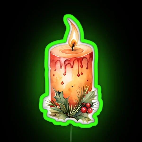 Rustic Christmas Candle Orange RGB Neon Sign