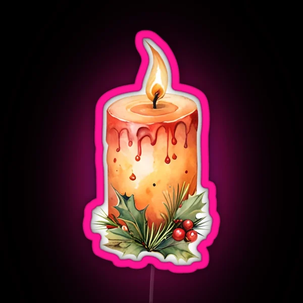Rustic Christmas Candle Orange RGB Neon Sign