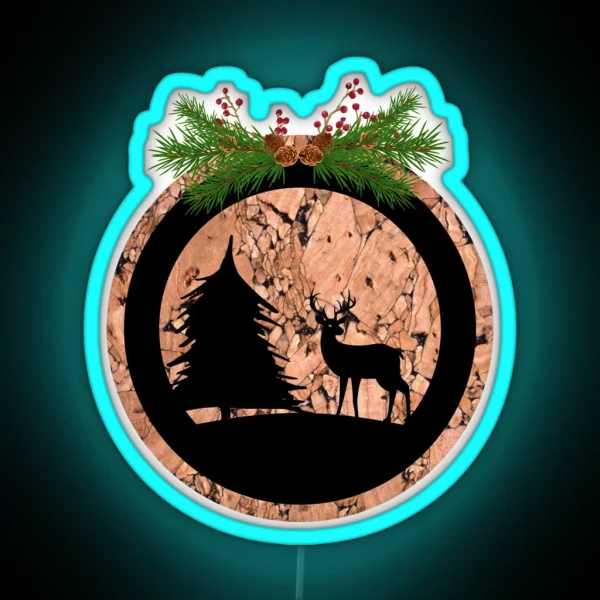 Rustic Christmas Forest Deer Silhouette RGB Neon Sign
