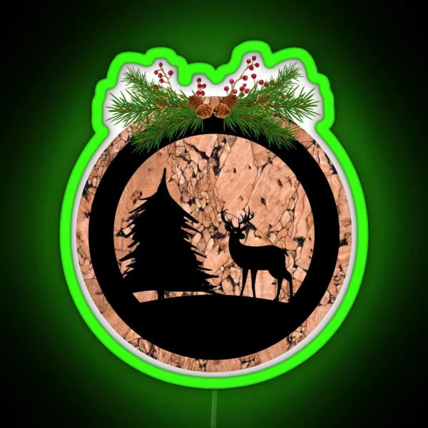 Rustic Christmas Forest Deer Silhouette RGB Neon Sign