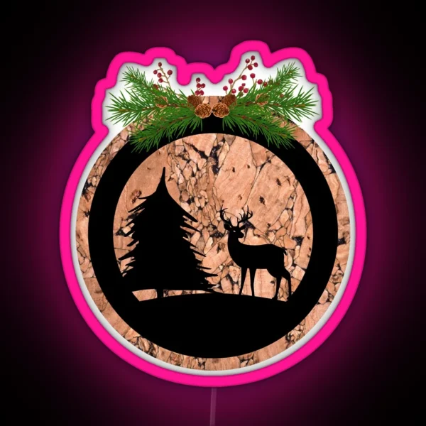 Rustic Christmas Forest Deer Silhouette RGB Neon Sign