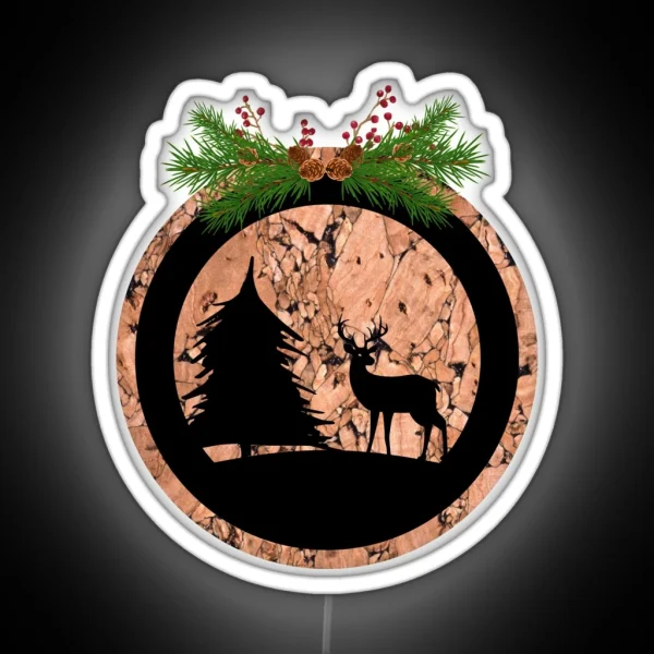 Rustic Christmas Forest Deer Silhouette RGB Neon Sign
