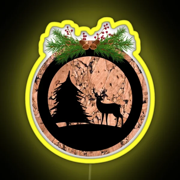 Rustic Christmas Forest Deer Silhouette RGB Neon Sign
