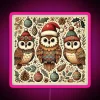 Rustic Christmas Owls in Santa Hats with RGB Neon Pink Sign