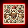 Rustic Christmas Owls in Santa's Hats with an RGB Neon Sign - Red