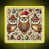 Rustic Christmas Owls in Santa Hats Neon Sign Yellow